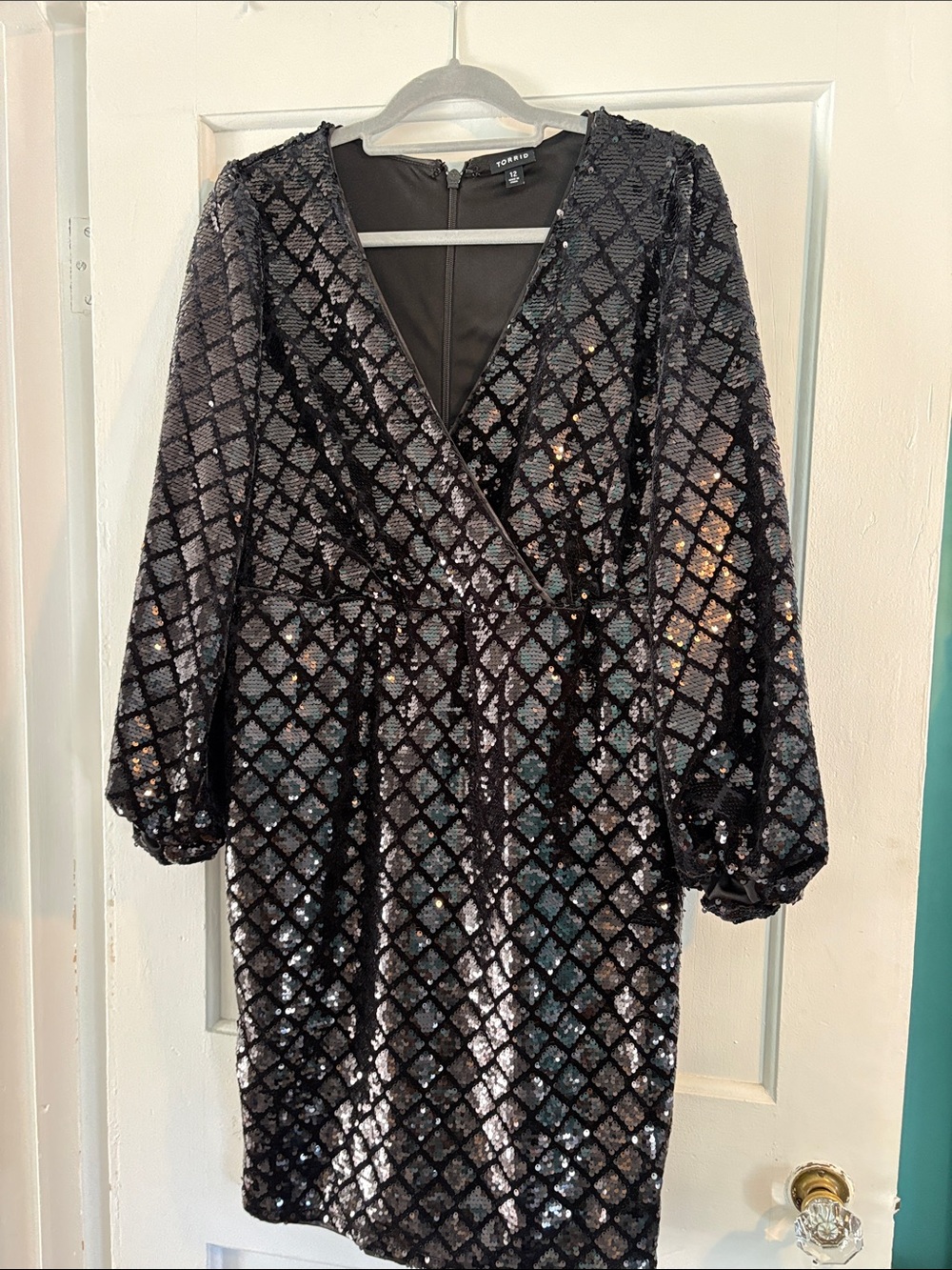 torrid Black Sequin Diamond-Pattern Wrap Midi Dress
